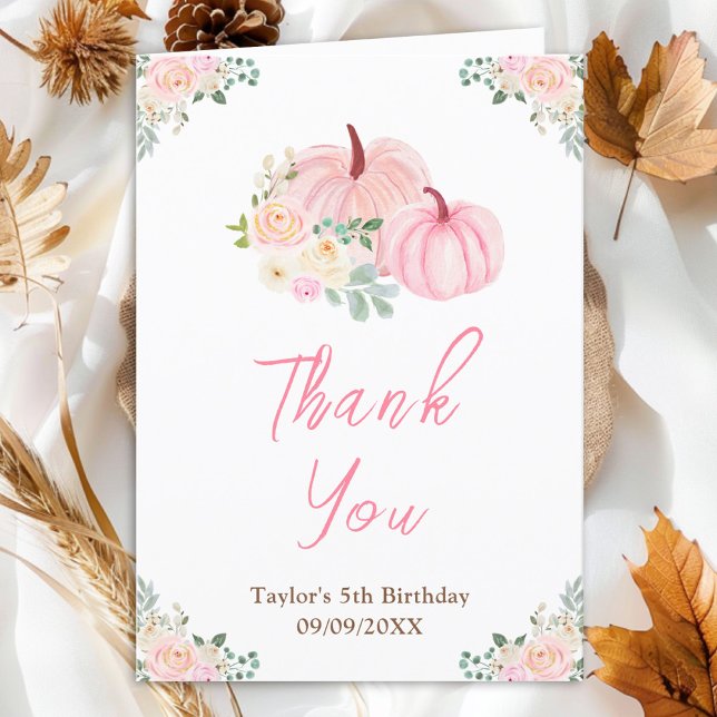 Pink Pumpkins Floral Birthday Party Thank You Card (Creator Uploaded)