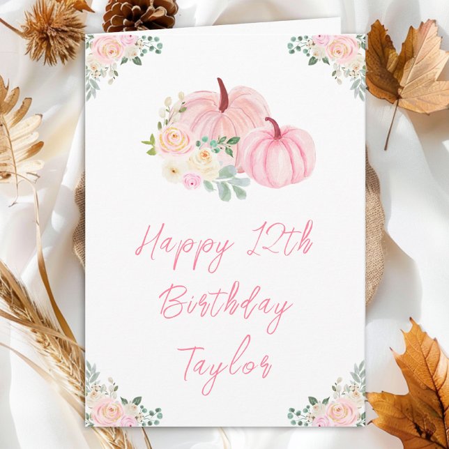 Pink Pumpkins Floral Happy Birthday Card (Creator Uploaded)