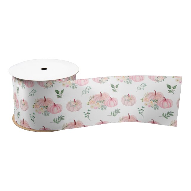 Pink Pumpkins Floral Satin Ribbon (Spool)