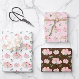 Pink Pumpkins Floral Wrapping Paper Sheet
