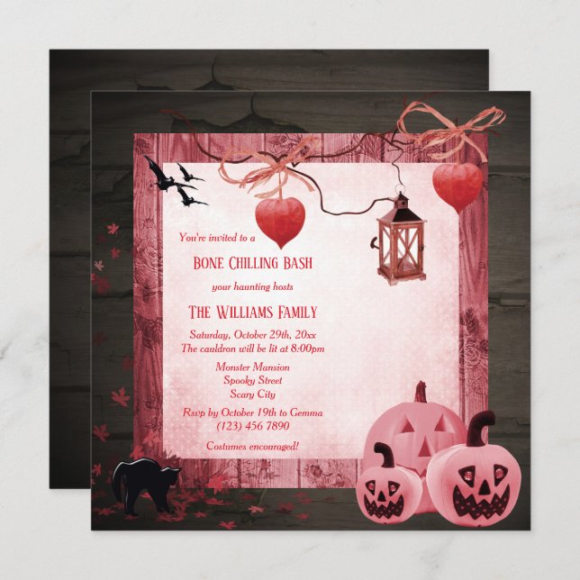 Pink Pumpkins Halloween Party Invitation (Front/Back)