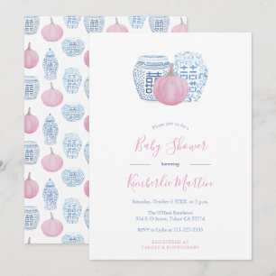 Pink Pumpkins Preppy Little Girl Baby Shower Invitation