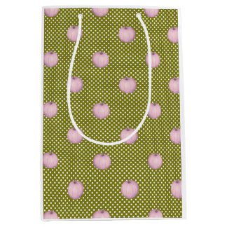 Pink Pumpkins Sage Green Cute Polka Dots Medium Gift Bag