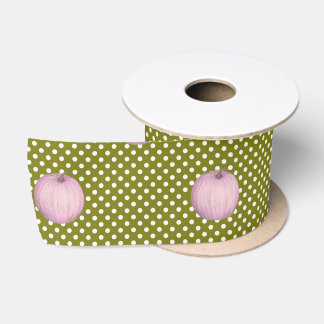 Pink Pumpkins Sage Green Cute Polka Dots Satin Ribbon