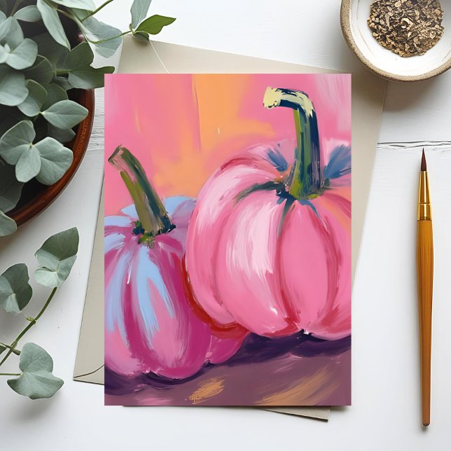 Pink Pumpkins Watercolor Fall Autumn Holiday Card (Creator Uploaded)