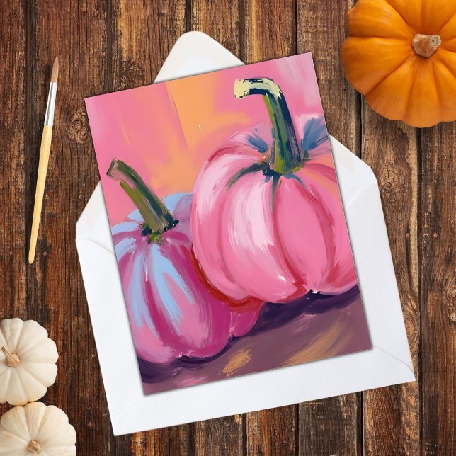 Pink Pumpkins Watercolor Fall Autumn Holiday Card (Creator Uploaded)