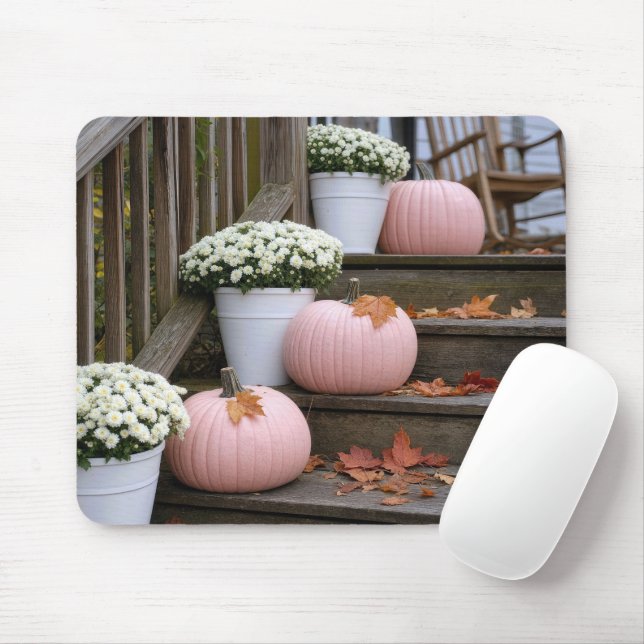 Pink Pumpkins with Fall Mums Mouse Mat (With Mouse)