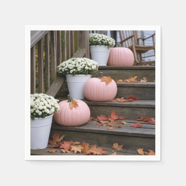 Pink Pumpkins with Fall Mums Napkin (Front)
