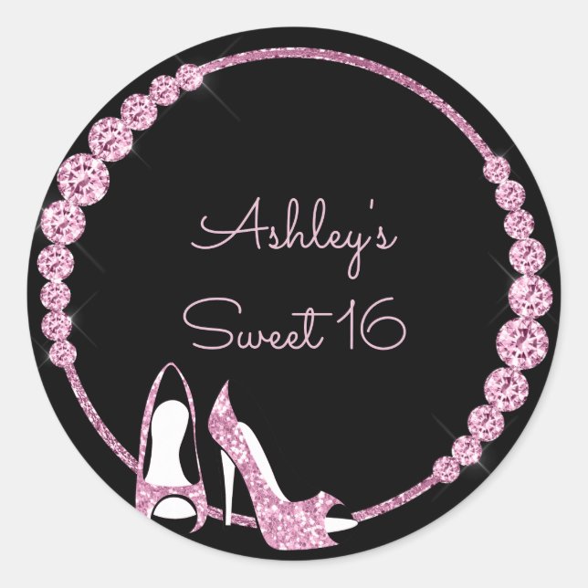 Pink Pumps and Diamonds Customisable Classic Round Sticker (Front)