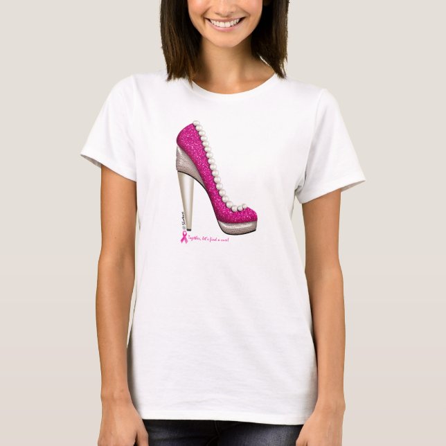Pink Pumps Shoe Graphic T-Shirt For Breast Cancer (Front)