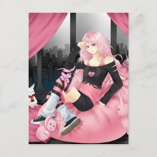 Pink punk anime girl postcard