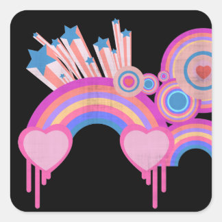 Pink Punk Rainbow Stars and Spirals Square Sticker