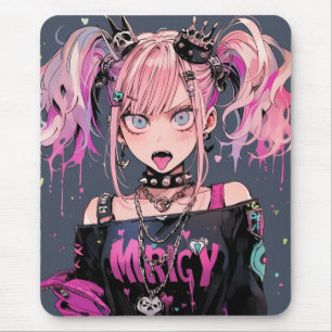Pink Punk Rocker Anime Girl Mouse Mat