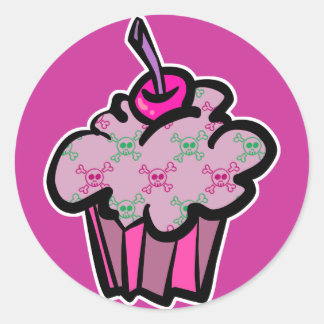 pink punk skull crossbones cupcake classic round sticker