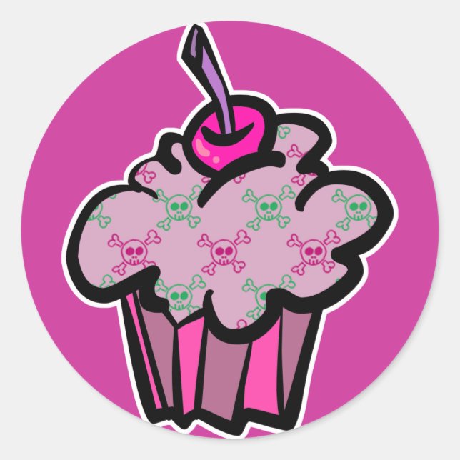 pink punk skull crossbones cupcake classic round sticker (Front)