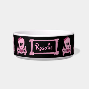 Pink Punk Skull with Bow Personalised Pet Bowl
