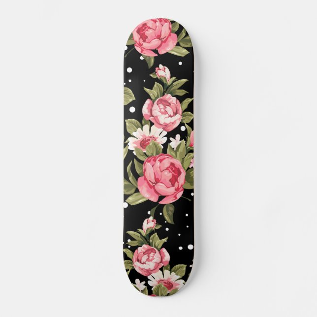 Pink Puny Peonies Skateboard (Front)