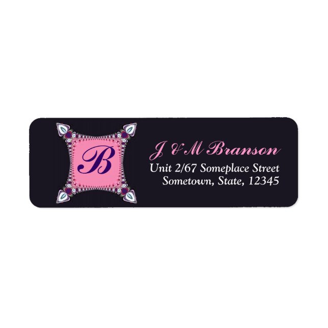 Pink+Puple Art Lace Monogram Address Label (Front)