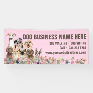 Pink Puppies Floral Botanical Dog Sitting Banner