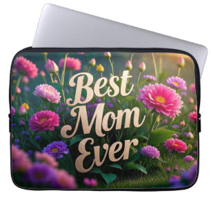 Pink Pupple Flowers Best Mum Ever Laptop Sleeve