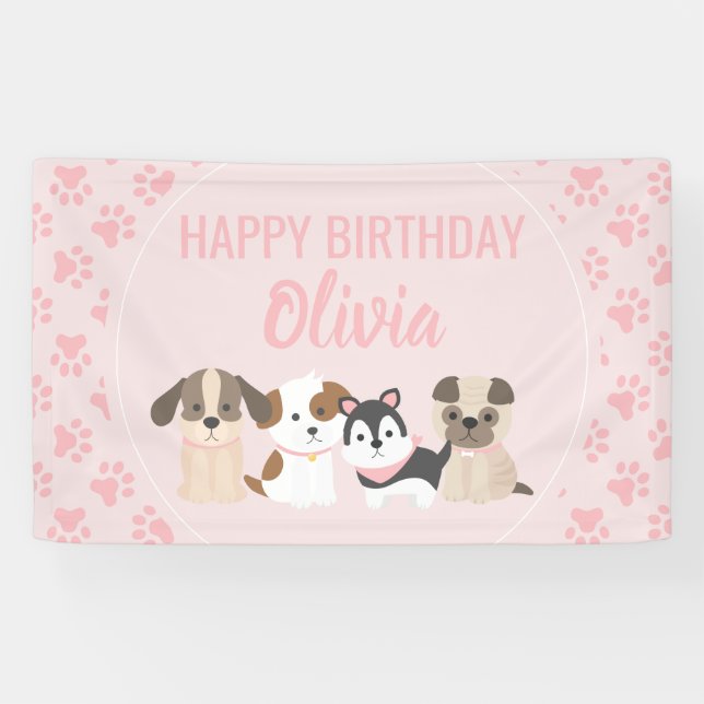 Pink Puppy birthday party banner (Horizontal)