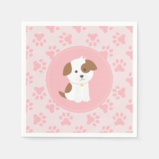 Pink Puppy birthday party napkins paw prints (Front)