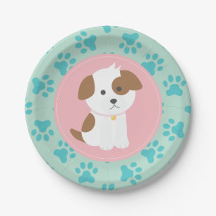 Pink Puppy birthday party plates paw prints