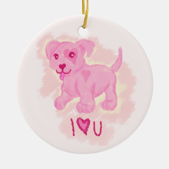 Pink Puppy Ceramic Tree Decoration (Front)