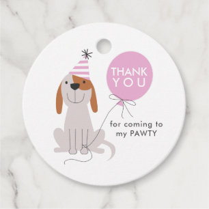 Pink Puppy Dog Birthday Party Favour Tags