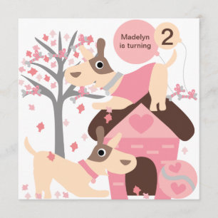 Pink Puppy Dog Custom Birthday Invitations