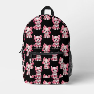 Pink Puppy Dog Pattern Design - Black Printed Backpack