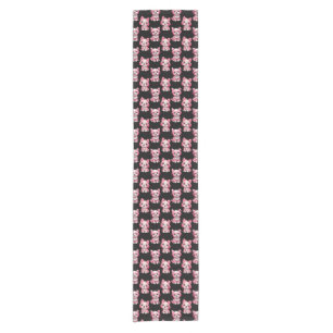 Pink Puppy Dog Pattern Design - Black Short Table Runner