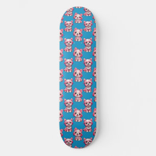 Pink Puppy Dog Pattern Design - Blue Skateboard