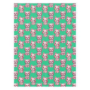 Pink Puppy Dog Pattern Design - Green Tablecloth