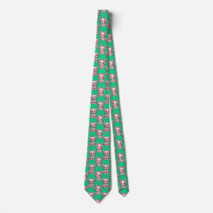 Pink Puppy Dog Pattern Design - Green Tie