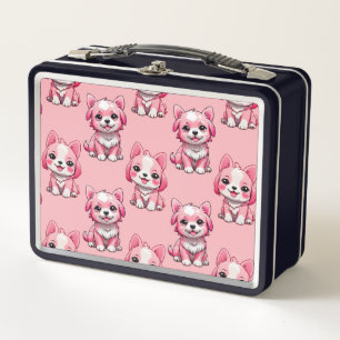 Pink Puppy Dog Pattern Design - Pink Metal Lunch Box