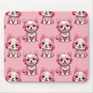 Pink Puppy Dog Pattern Design - Pink Mouse Mat