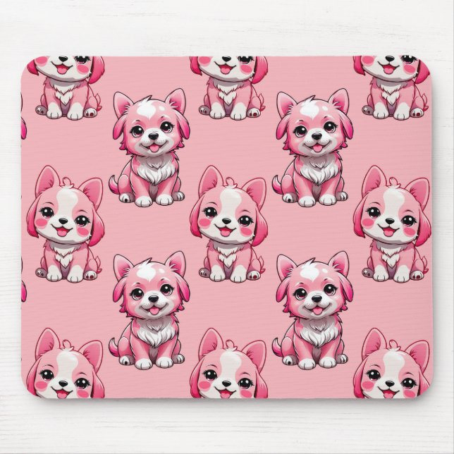 Pink Puppy Dog Pattern Design - Pink Mouse Mat (Front)