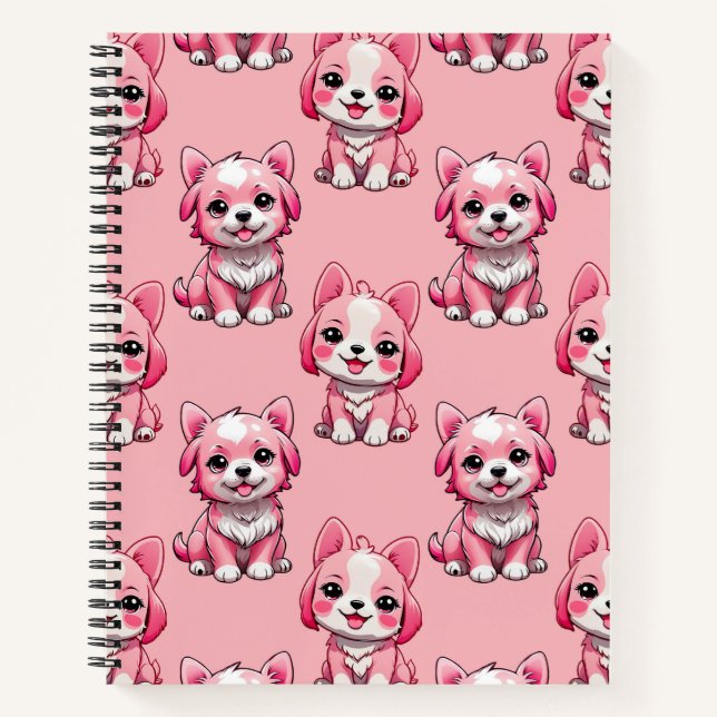 Pink Puppy Dog Pattern Design - Pink Notebook (Front)