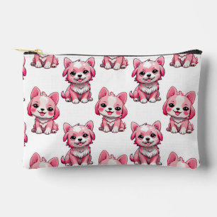 Pink Puppy Dog Pattern Design - white Accessory Pouch