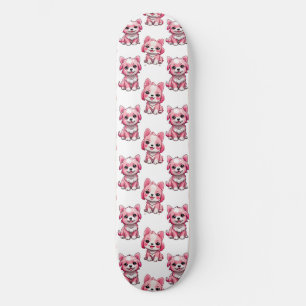 Pink Puppy Dog Pattern Design - white  Skateboard