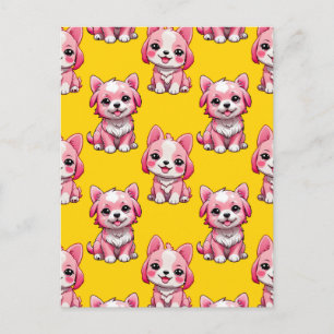 Pink Puppy Dog Pattern Design - Yellow  Postcard