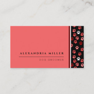 Pink Puppy Dog Paw Prints Design Dog Groomer Business Card