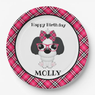 Pink Puppy Dog Personalised Birthday Party Napkins Paper Plate