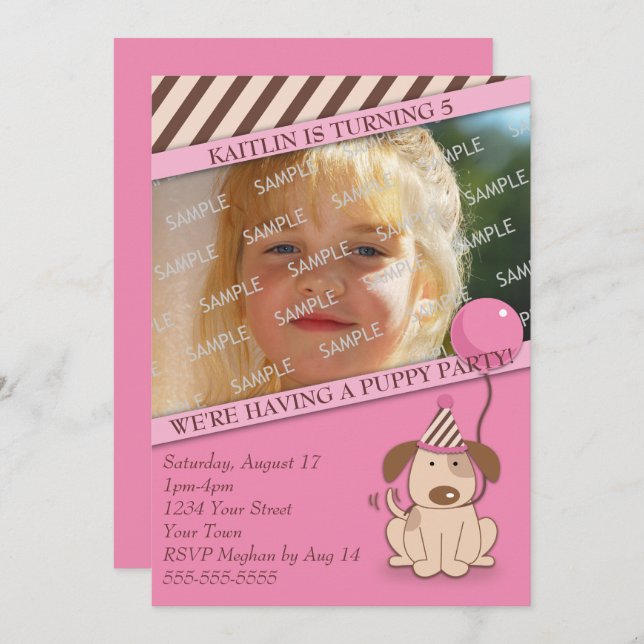 Pink Puppy Party Photo Template (Front/Back)