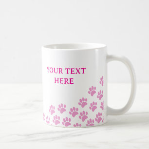 Pink Puppy Paw Prints With Custom Text Coffee Mug
