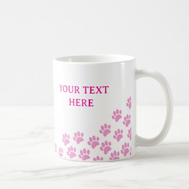 Pink Puppy Paw Prints With Custom Text Coffee Mug (Right)