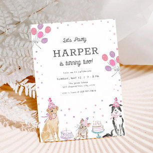 Pink Puppy Pawty Girl Dog Birthday Invite