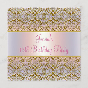 Pink Purple 13th Birthday Party Invitation 13th