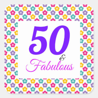 Pink Purple 50 & Fabulous Typography Party Square Sticker